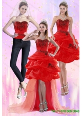 Luxurious Red Strapless 2015 Detachable Prom Skirts with Appliques and Pick Ups
