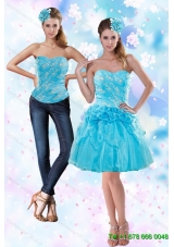 2015 Detachable Appliques and Pick Ups Strapless Prom Skirts in Baby Blue