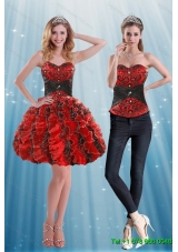 2015 Detachable Multi Color Sweetheart Prom Skirts with Appliques and Ruffles