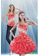 2015 Detachable Strapless Appliques and Pick Ups  Prom Skirtsin Coral Red