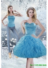 2015 Detachable Sweetheart Aqua Blue Prom Skirts with Beading and Ruffles