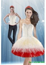 2015 Detachable White and Red Prom Skirts with Beading and Ruffled Layers