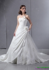 2015 Elegant Strapless Wedding Dress with Hand Made Flowers and Ruching