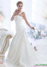Perfect 2015 One Shoulder Wedding Dresses with Ruching and Bowknot