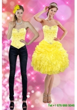 Pretty 2015 Sweetheart Yellow Detachable Prom Skirts with Beading and Ruffles