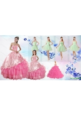 Ruffled Layers Sweetheart Quinceanera Dress and Ruching Apple Green Dama Dresses and Rose Pink Little Girl Dress