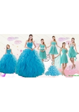 2015 Cheap Teal Sweetheart Quinceanera Dress and Ruching and Beading Short Prom Dresses and Halter Top Ruffles Little Girl Dress