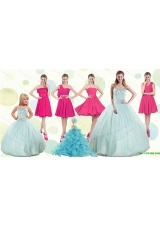 Apple Green Sweetheart Quinceanera Dress and Hot Pink Knee Length Prom Dresses and Beading and Ruffles Little Girl Dress