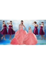 Watermelon Sweetheart Beading Quinceanera Gown and Elegnat Strapless Prom Dresses and 2015 Halter Top Beading Little Girl Dress