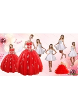 Red Ball Gown Appliques Quinceanera Dress and Short Beading White Dresses and Red Halter Top Little Girl Dress