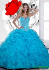 2015 Most Popular Beading and Ruffles Sweetheart Quinceanera Gown in Teal
