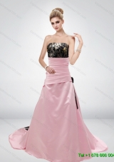 Pink A Line Strapless Fashionable Camo Wedding Dresses with Hand Made Flower