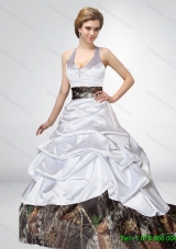 Popular A Line Camo Wedding Dresses with Bowknot and Side Zipper