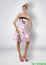 Comfortable Short Strapless Baby Pink 2015 Camo Prom Dresses