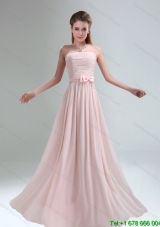 2015 Luxurious Light Pink Empire Dama Dress with Bowknot belt