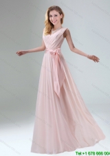 Top Seller Belt Ruching Chiffon Dama Dress with Bowknot