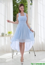 Beautiful Halter Ruching 2015 Fall Natural Chiffon Dama Dress
