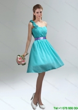 Beautiful One Shoulder Ruches Teal Dama Dresses with Belt