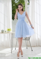 Pretty V Neck Chiffon Dama Dress with Ruching and Hand Made Flowers