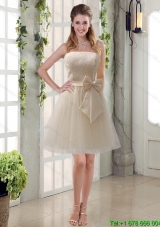 Luxurious Champagne Strapless Princess Bowknot Dama Dresses for 2015 Summer