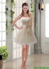 New Arrival 2015 Summer Ruching Strapless Princess Dama Dress with Bowknot