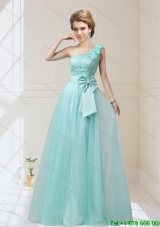 2015 Discount One Shoulder Prom Dresses with Hand Made Flowers and Bowknot
