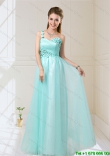2015 One Shoulder Floor Length Prom Dresses with Appliques