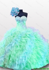 2015 Popular Sweetheart Appliques Quinceanera Dresses with Sequins and Ruffles