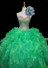 Top Seller Turquoise Ball Gown Quinceanera Dresses with Sequins and Ruffles