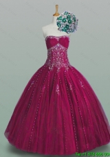 2015 Romantic Strapless Beaded Quinceanera Gowns in Tulle