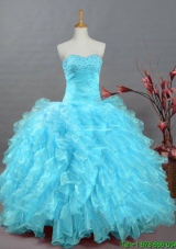2015 Wonderful Beading Aqua Blue Quinceanera Dresses in Organza