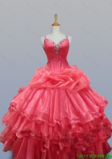 Beading and Ruffled Layers Straps Quinceanera Dresses for 2015