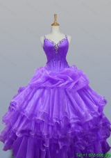 Feminine Straps Quinceanera Dresses with Beading and Ruffled Layers