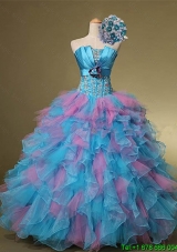 Multi Color Hand Made Flowers and Beaded Quinceanera Dresses for 2015 Summer