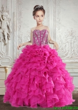 2016 Hot Selling Beading and Ruffles Little Girl Pageant Dress in Fuchsia