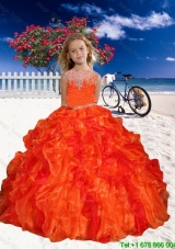 2016 Appliques Little Girl Pageant Dress in Orange Red with Beaded Decorate