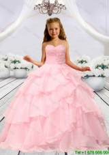 2016 Baby Pink Beaded Decorats Little Girl Pageant Dress with Layers