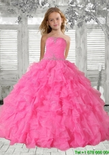 2016 Beading Rose Pink Little Girl Pageant Dress with Ruffles