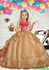 2016 Gold Embroidery Little Girl Pageant Dress with Ruffles