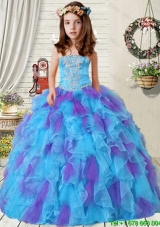 2016 New Style Appliques Little Girl Pageant Dress with Ruffles in Purple and Blue