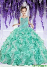 2016 Ruffles and Beaded Decorate Little Girl Pageant Dress in Apple Green