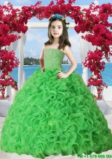 2016 Spring Green Organza Ruffles Little Girl Pageant Dress with Beading