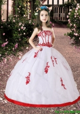 2016 White and Red Little Girl Pageant Dress with Appliques