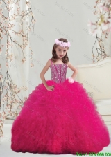 2016 Lovely Spring Spaghetti Hot Pink Mini Quinceanera Dresses with Beading and Ruffles