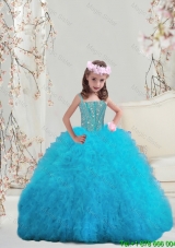 2016 Perfect Beaded and Ruffles Spaghetti Mini Quinceanera Dresses in Turquoise