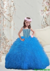 2016 Perfect Spaghetti Teal Mini Quinceanera Dresses with Beading and Ruffles