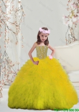 2016 Pretty Yellow Spring Spaghetti Mini Quinceanera Dresses with Beading and Ruffles