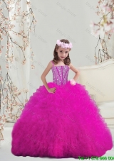 Modern Ball Gown Fuchsia Mini Quinceanera Dresses with Beading and Ruffles