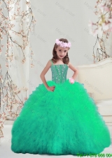Sweet 2016 Spaghetti Apple Green Mini Quinceanera Dresses with Beading and Ruffles