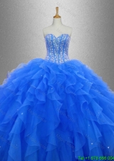 Custom Made Beaded and Ruffles 2016 Sweet 16 Gowns in Blue